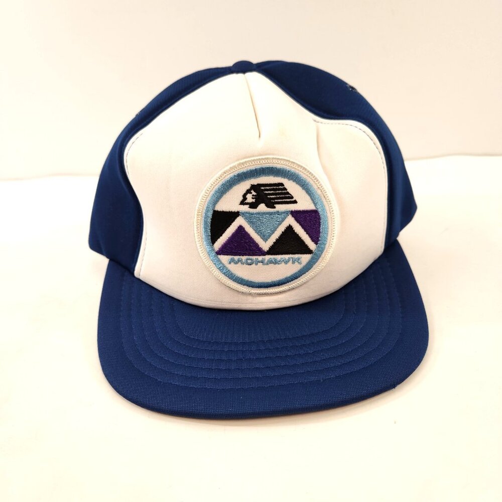 Mohawk Embroidered Patch White Trucker Hat Snapback Cap Mesh 1980s
